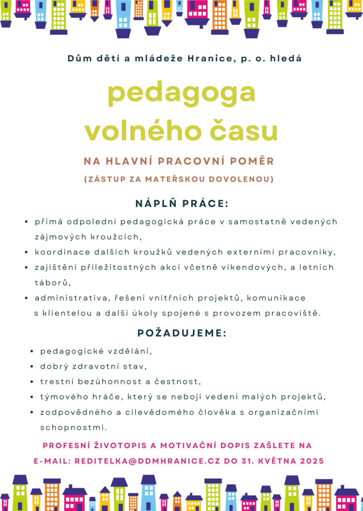 Volné pracovní místo - pedagog volného času