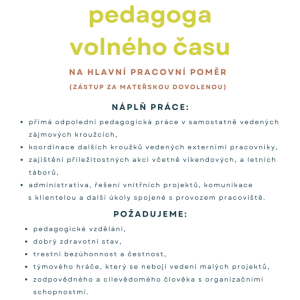 Volné pracovní místo - pedagog volného času